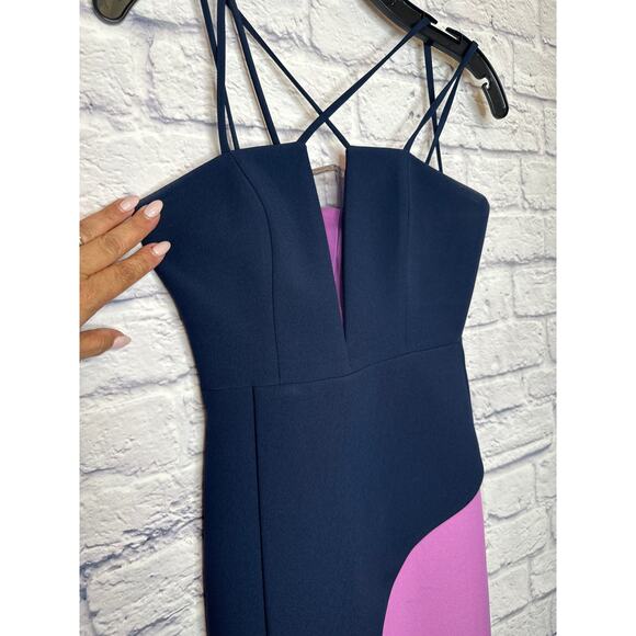BCBG Max Azria Navy & Purple Mini Dress Spaghetti Straps Hidden Zipper Size 0 - Picture 2 of 3
